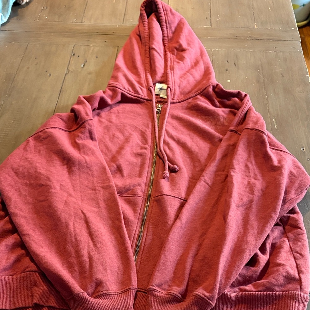 American Eagle Outfitters Maroon Zip-Up Hoodie
